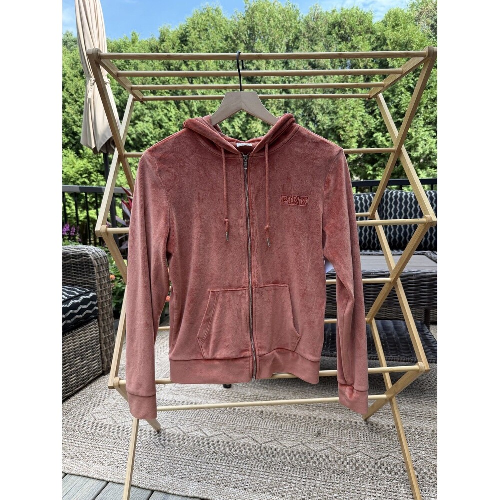 PINK - Burnt Pink, Velour Zip-Up - Size Women's XS